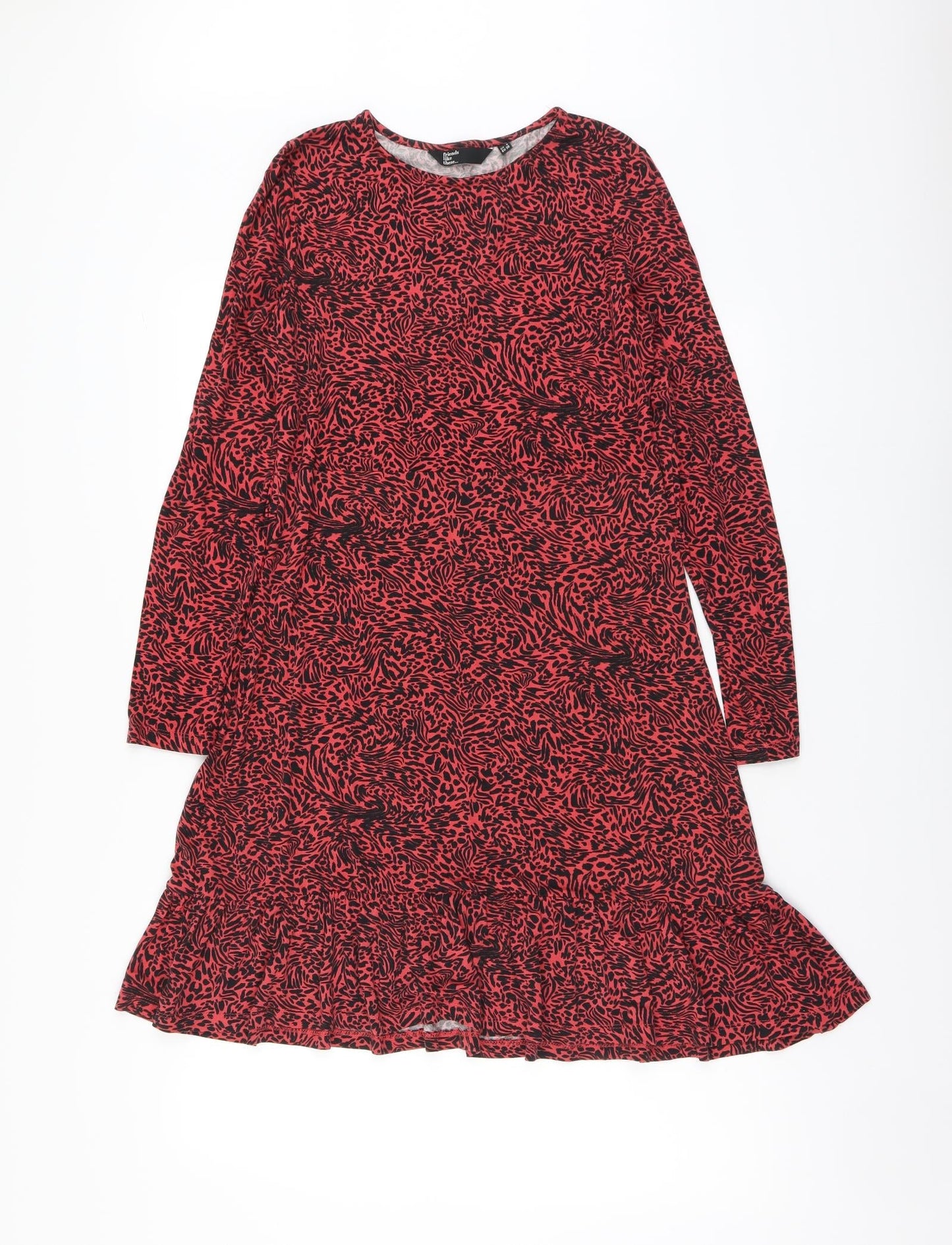 Friends like these Womens Red Animal Print Viscose Trapeze & Swing Size 10 Round Neck Pullover