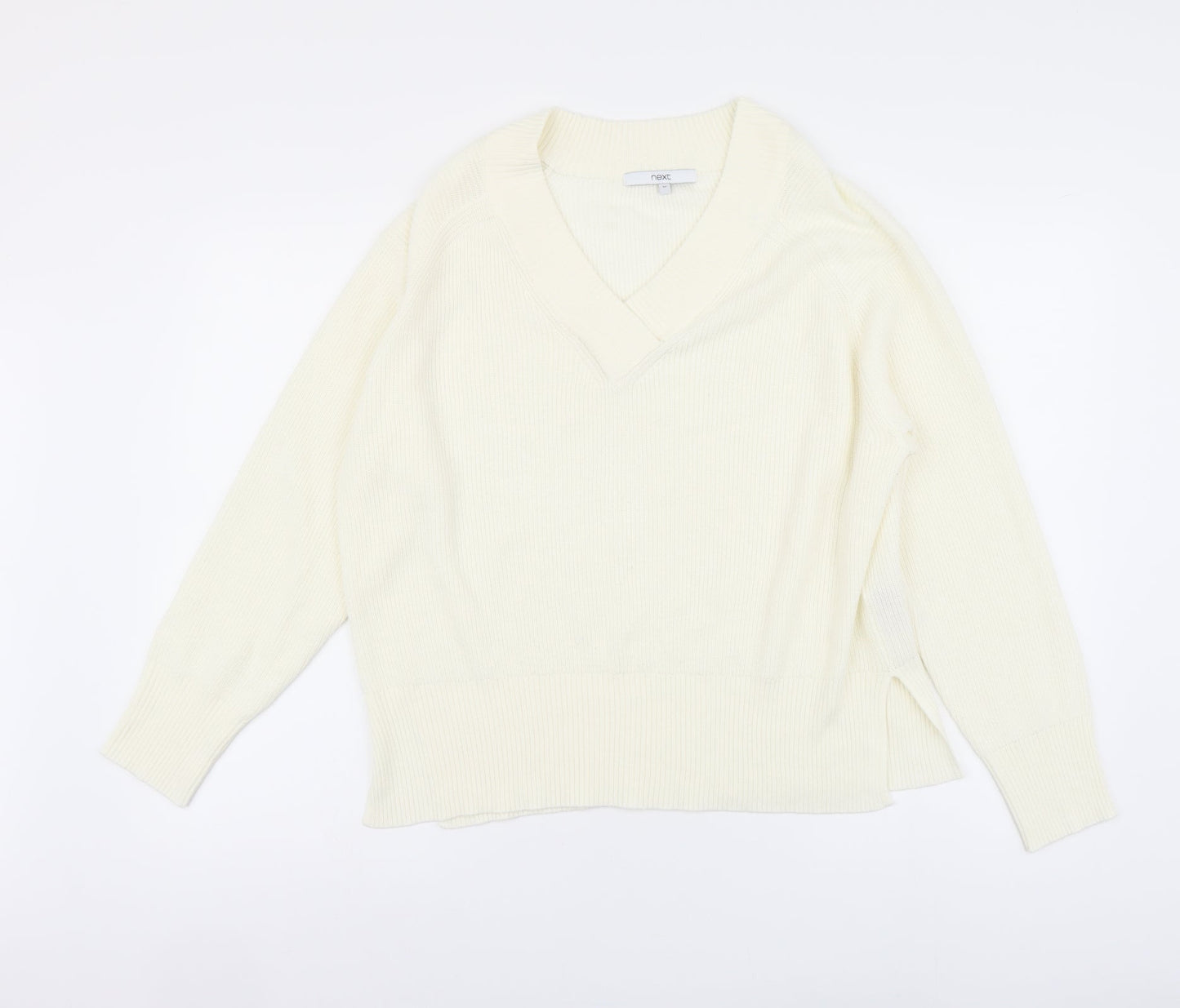NEXT Womens Ivory V-Neck Acrylic Pullover Jumper Size M