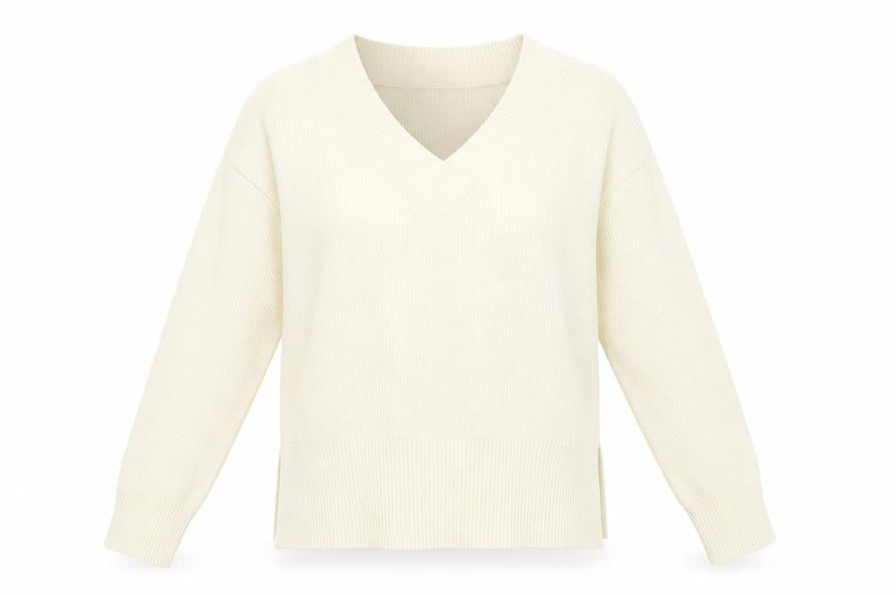 NEXT Womens Ivory V-Neck Acrylic Pullover Jumper Size M
