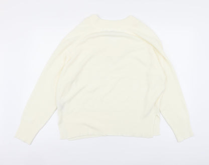 Next Womens Ivory V-Neck Acrylic Pullover Jumper Size M
