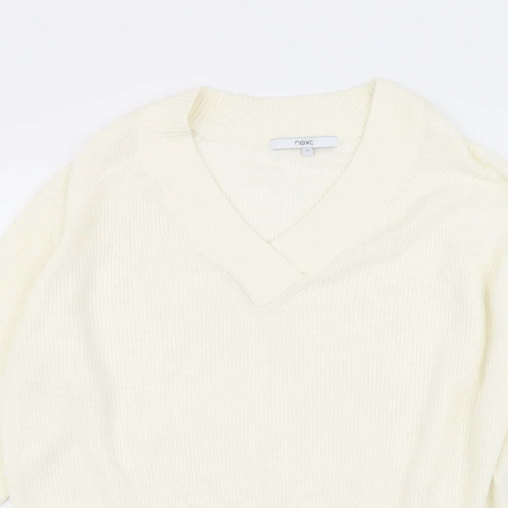 NEXT Womens Ivory V-Neck Acrylic Pullover Jumper Size M