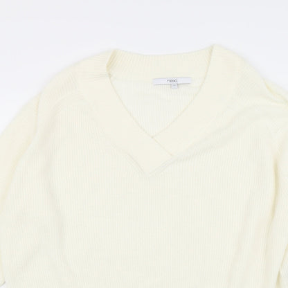 Next Womens Ivory V-Neck Acrylic Pullover Jumper Size M