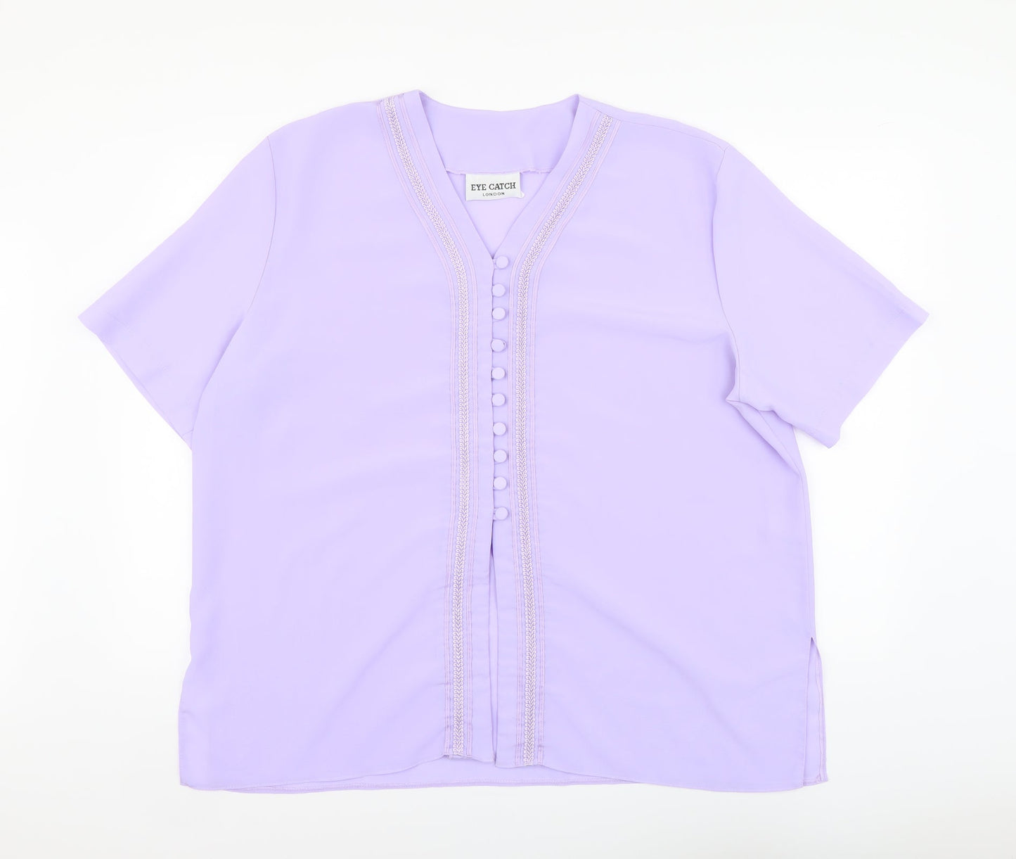 Eye Catch Womens Purple Polyester Basic Blouse Size XL V-Neck