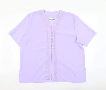 Eye Catch Womens Purple Polyester Basic Blouse Size XL V-Neck