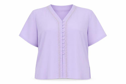 Eye Catch Womens Purple Polyester Basic Blouse Size XL V-Neck