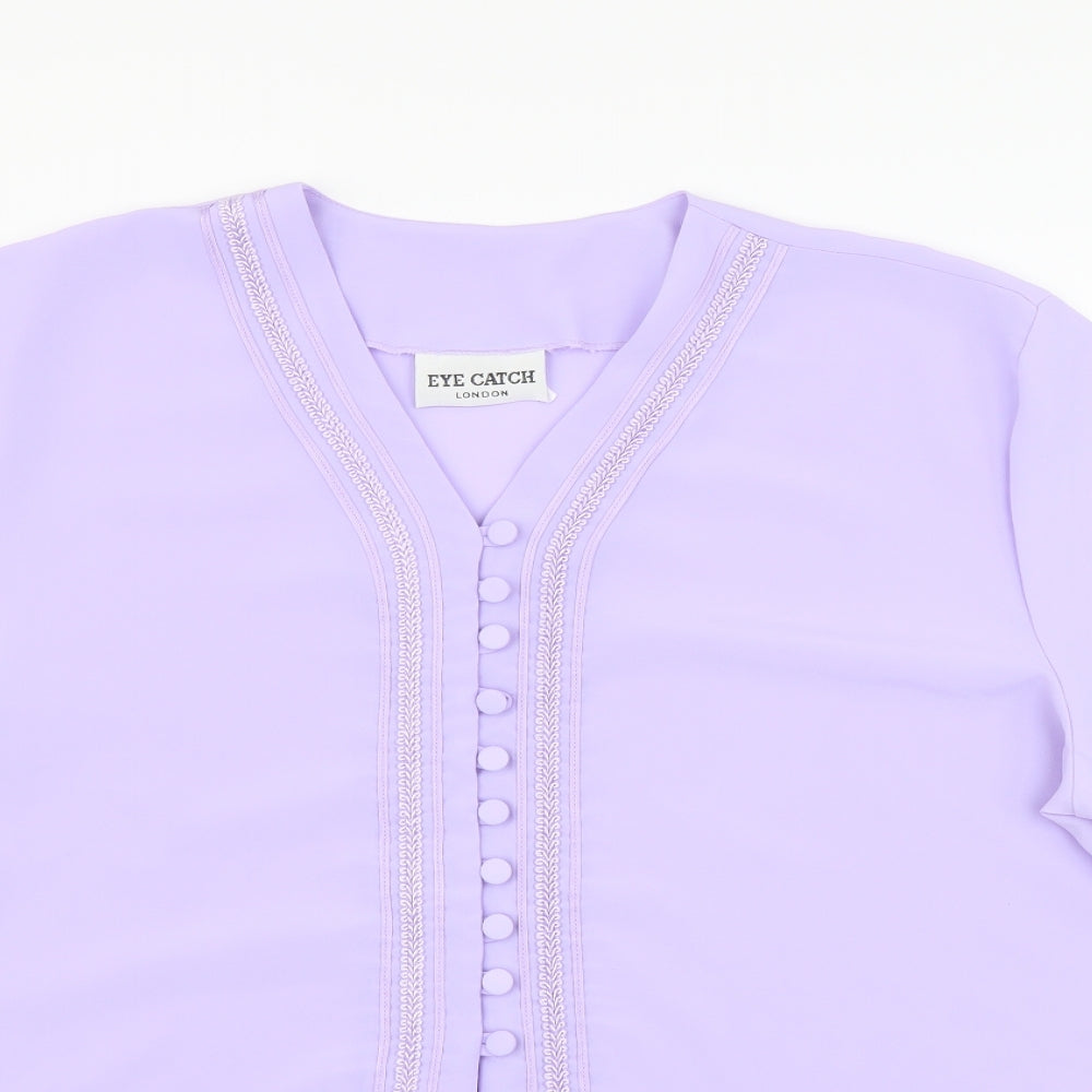 Eye Catch Womens Purple Polyester Basic Blouse Size XL V-Neck