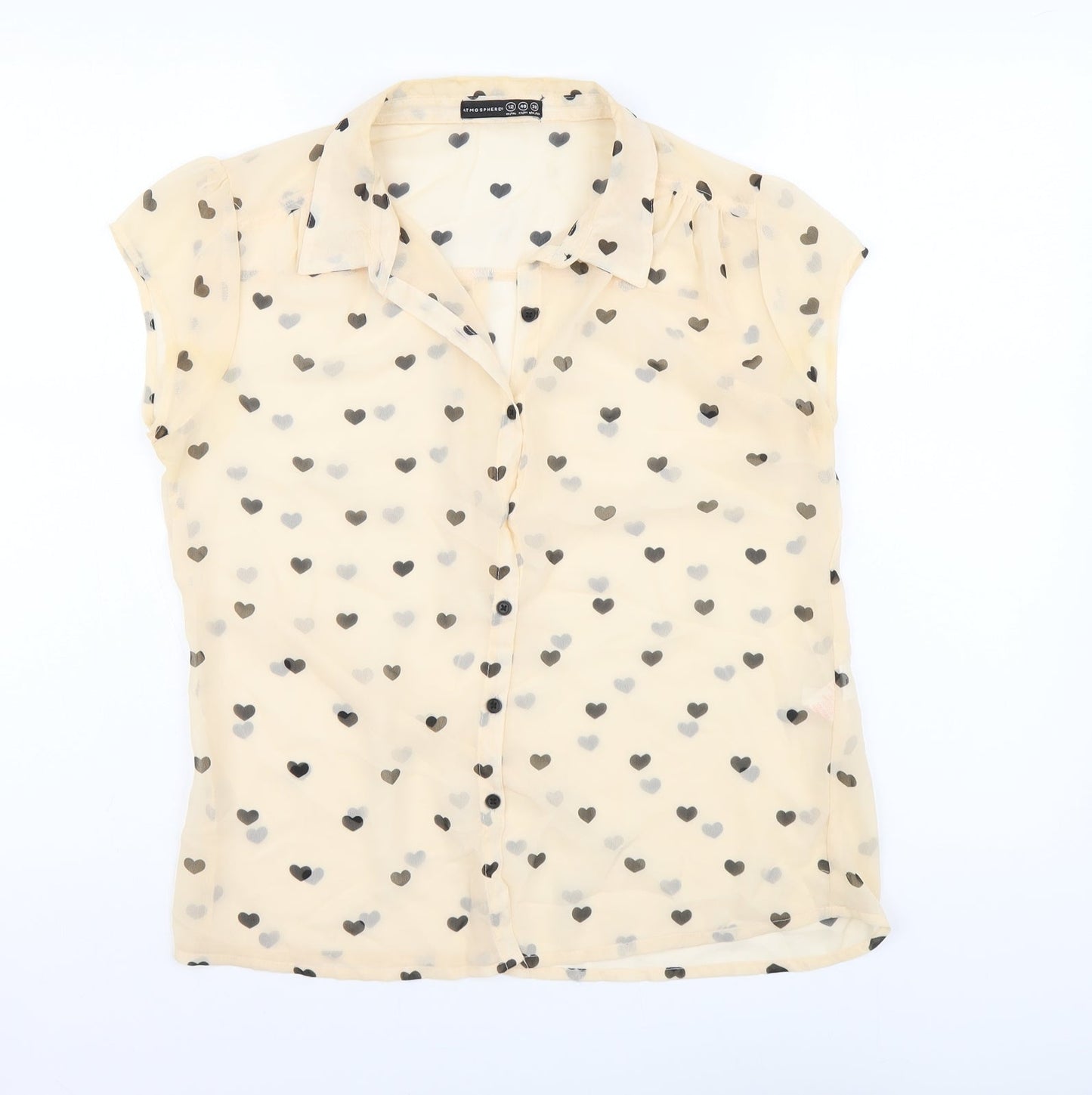 Atmosphere Womens Beige Geometric Polyester Basic Button-Up Size 12 Collared - Hearts pattern