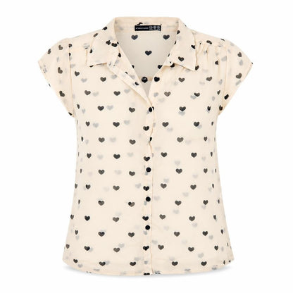 Atmosphere Womens Beige Geometric Polyester Basic Button-Up Size 12 Collared - Hearts pattern