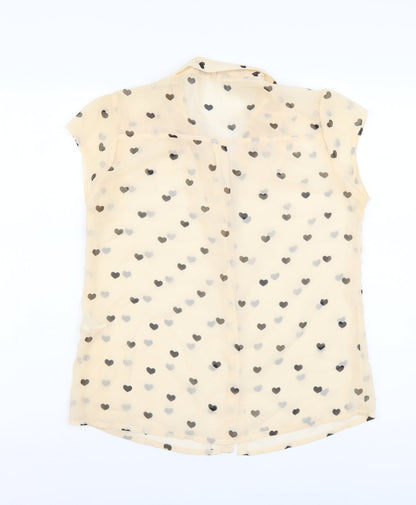 Atmosphere Womens Beige Geometric Polyester Basic Button-Up Size 12 Collared - Hearts pattern