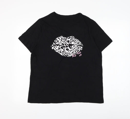 Preworn Womens Black Polyester Basic T-Shirt Size M Round Neck - Kiss Kiss