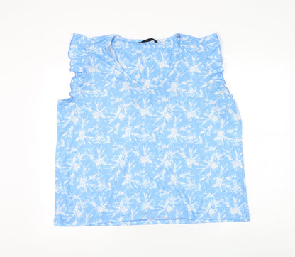Dunnes Womens Blue Floral Polyester Basic T-Shirt Size XL V-Neck
