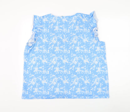 Dunnes Womens Blue Floral Polyester Basic T-Shirt Size XL V-Neck