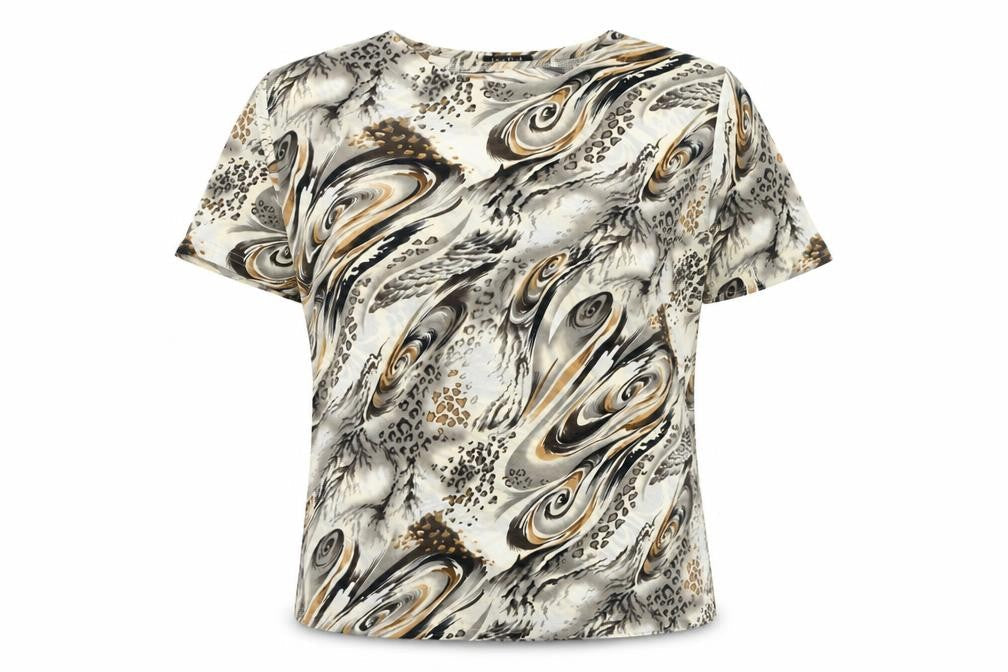 Get Rich Womens Multicoloured Geometric Polyester Basic T-Shirt Size M Round Neck