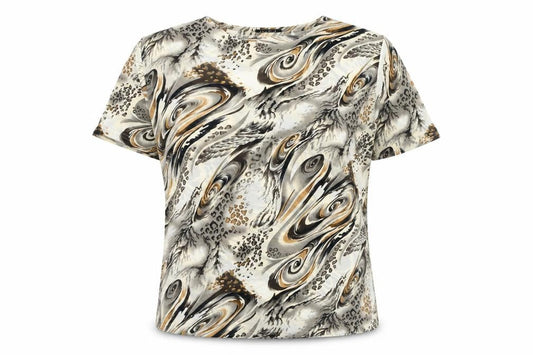 Get Rich Womens Multicoloured Geometric Polyester Basic T-Shirt Size M Round Neck