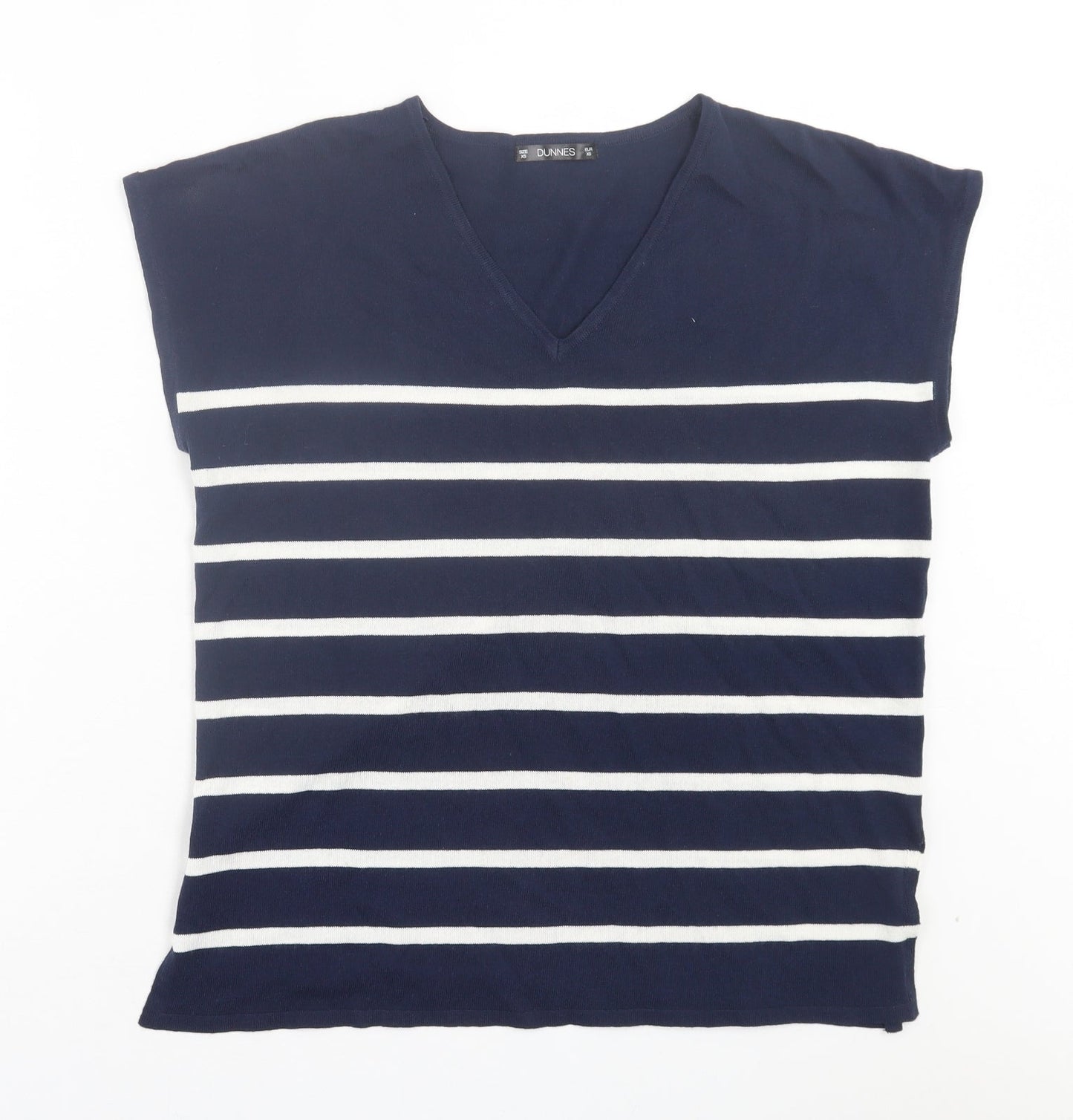 Dunnes Stores Womens Blue Striped Viscose Basic T-Shirt Size XS V-Neck