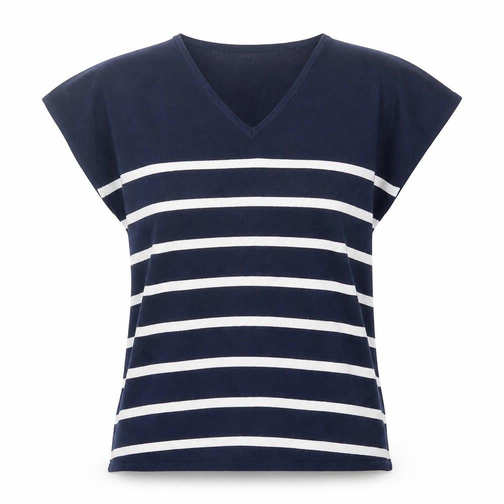 Dunnes Stores Womens Blue Striped Viscose Basic T-Shirt Size XS V-Neck