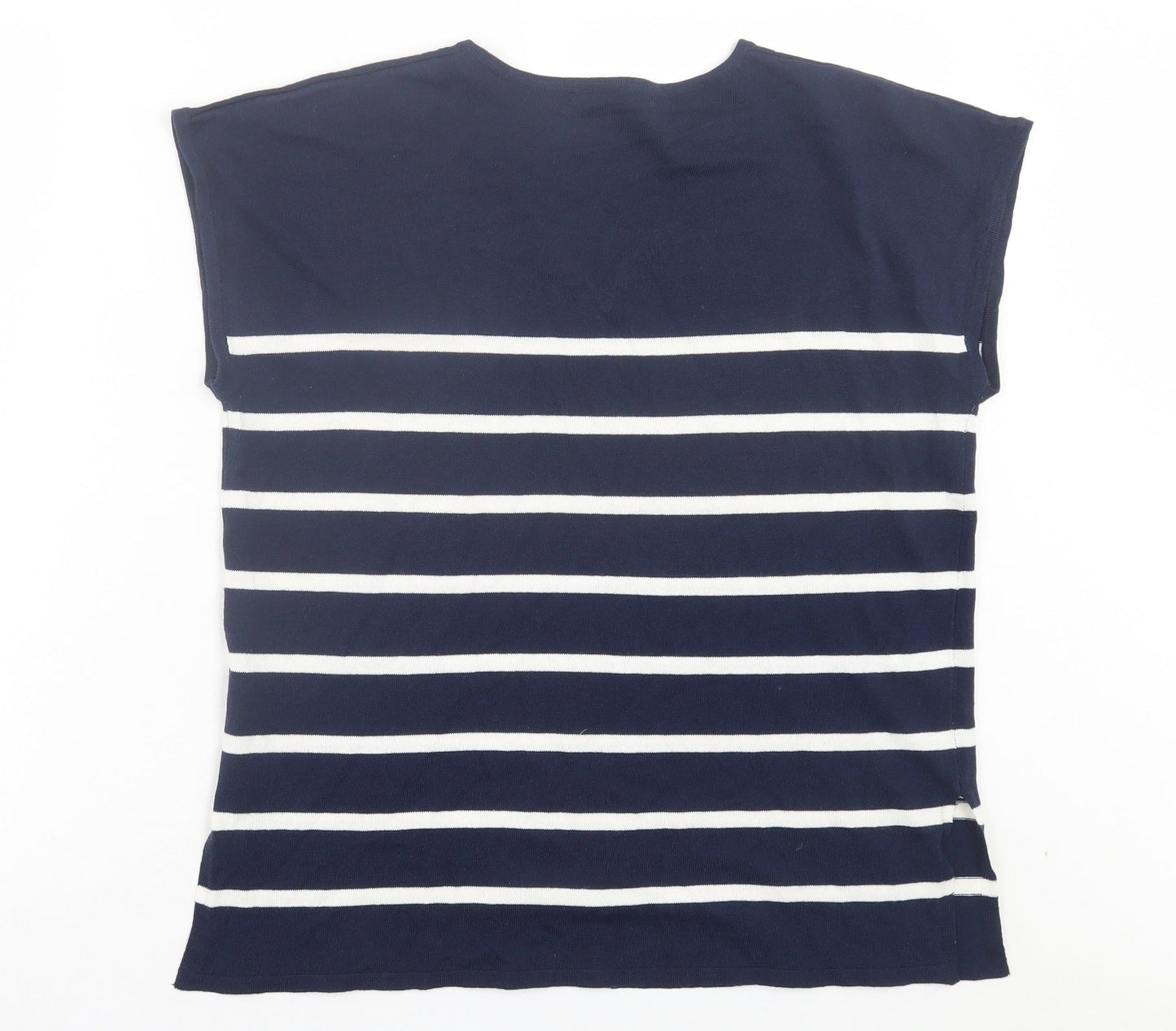 Dunnes Stores Womens Blue Striped Viscose Basic T-Shirt Size XS V-Neck