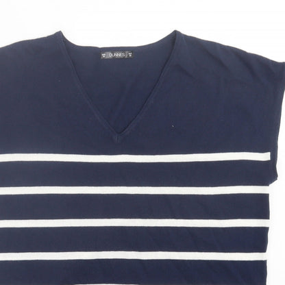 Dunnes Womens Blue Striped Viscose Basic T-Shirt Size XS V-Neck