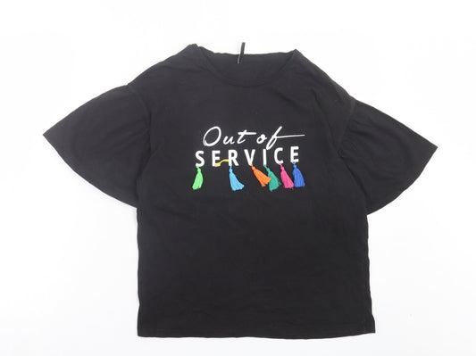 Stradivarius Womens Black Cotton Basic T-Shirt Size 6 Crew Neck - Out Of Service