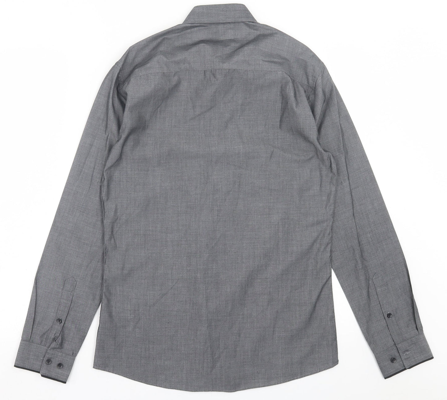 Cedar Wood State Mens Grey Polyester Button-Up Size 14.5 Collared Button