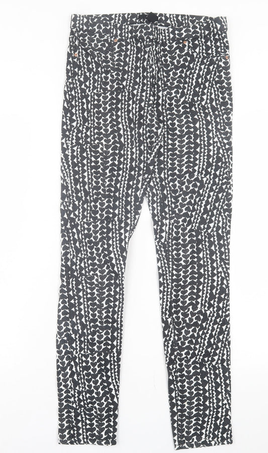 H&M Womens Black Geometric Cotton Jegging Trousers Size 10 L30 in Regular