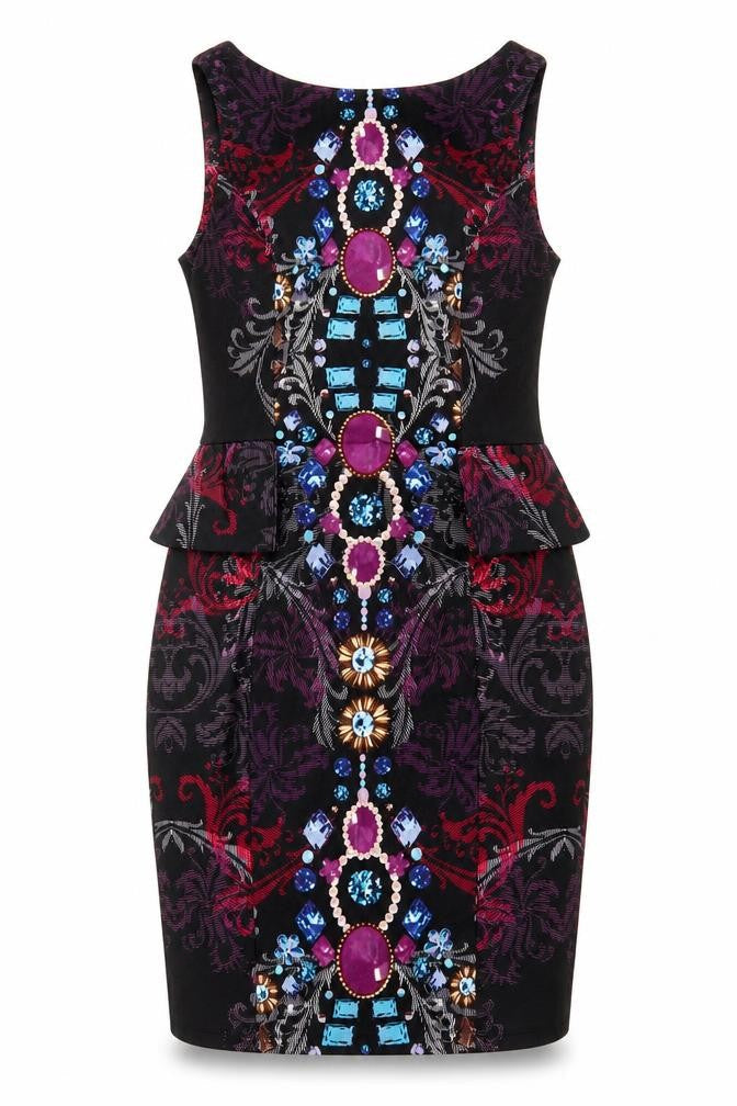 Red Herring Womens Black Geometric Polyester Bodycon Size 8 V-Neck Pullover