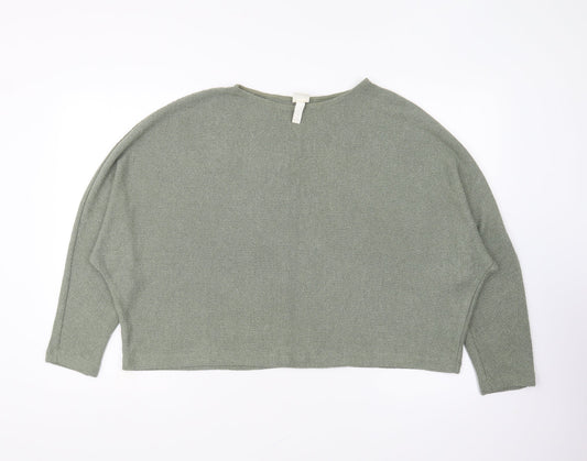 H&M Womens Green Round Neck Viscose Pullover Jumper Size L