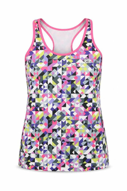 Millie & Gym Womens Multicoloured Geometric Polyester Basic Tank Size L Round Neck Pullover