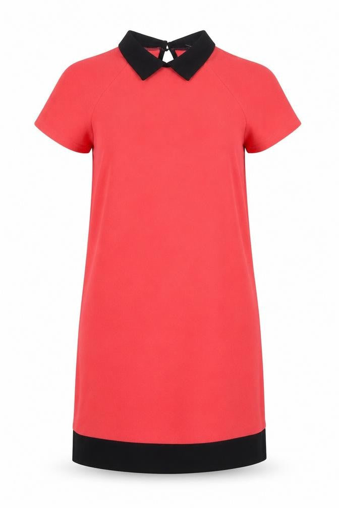 Exhibit Womens Red Polyester Shift Size 12 Collared Button