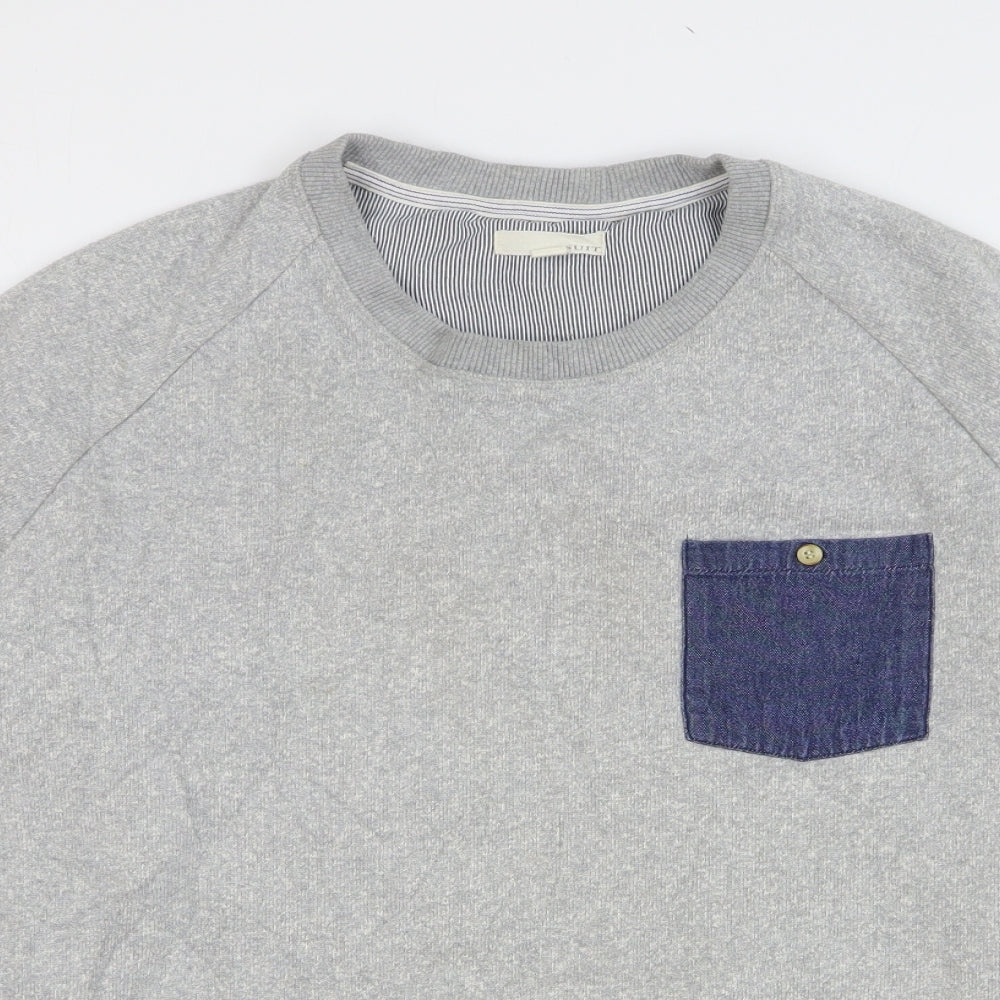 SUIT Mens Grey Cotton Pullover Sweatshirt Size L