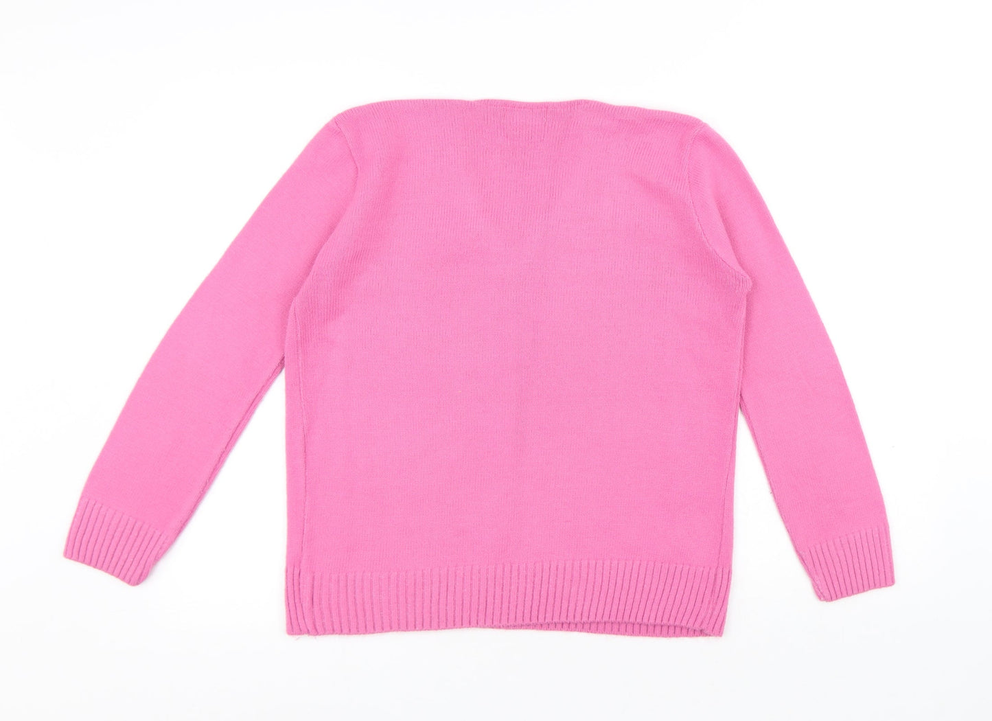 CHIC Womens Pink V-Neck Acrylic Pullover Jumper Size L