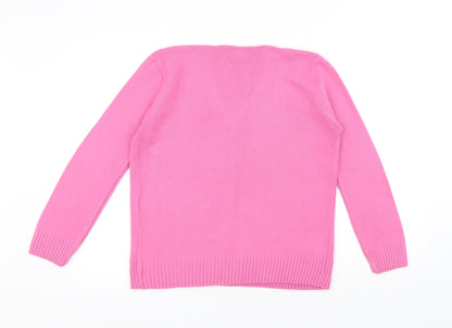 CHIC Womens Pink V-Neck Acrylic Pullover Jumper Size L