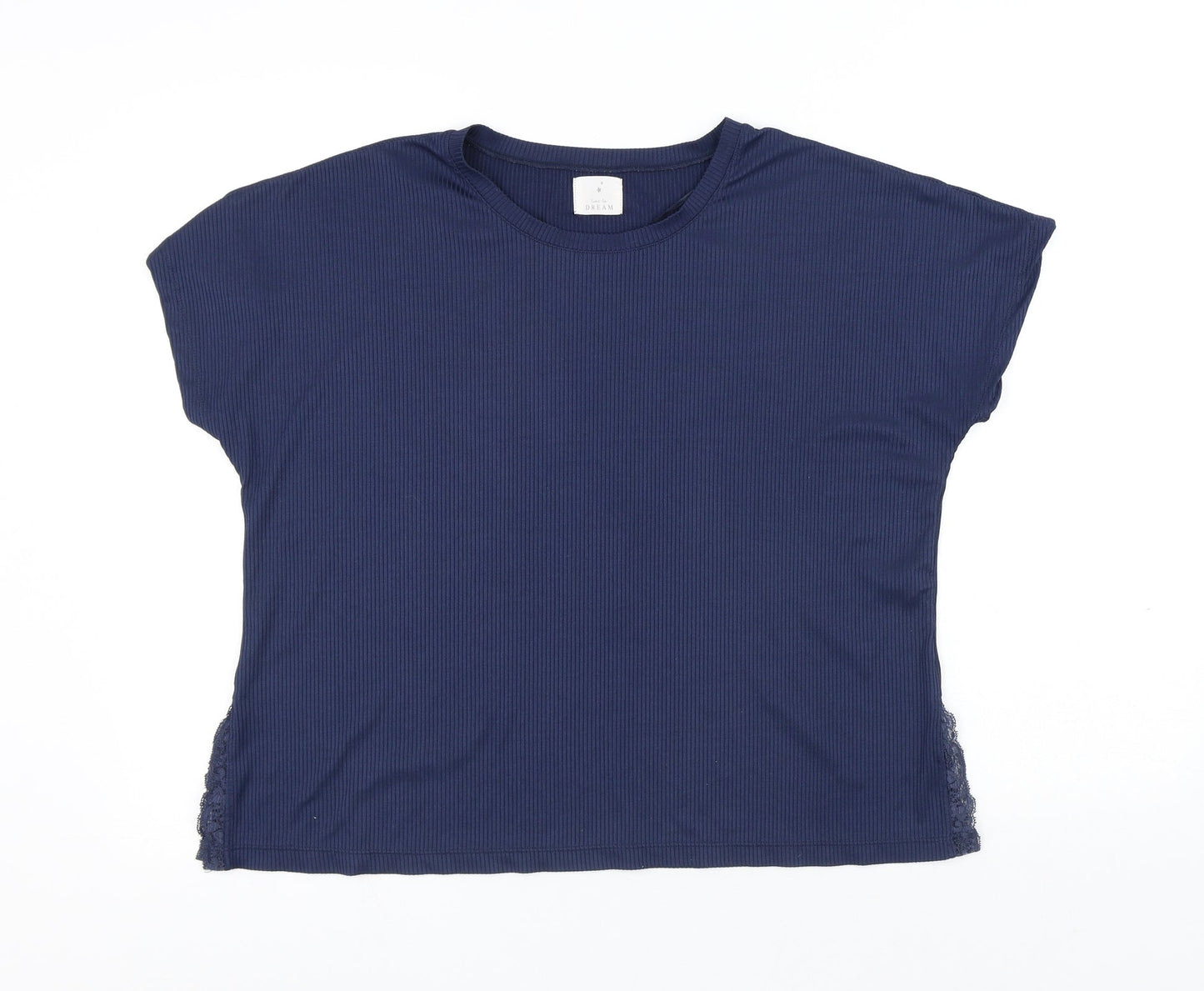 DREAM Womens Blue Polyester Basic T-Shirt Size M Round Neck - Lace