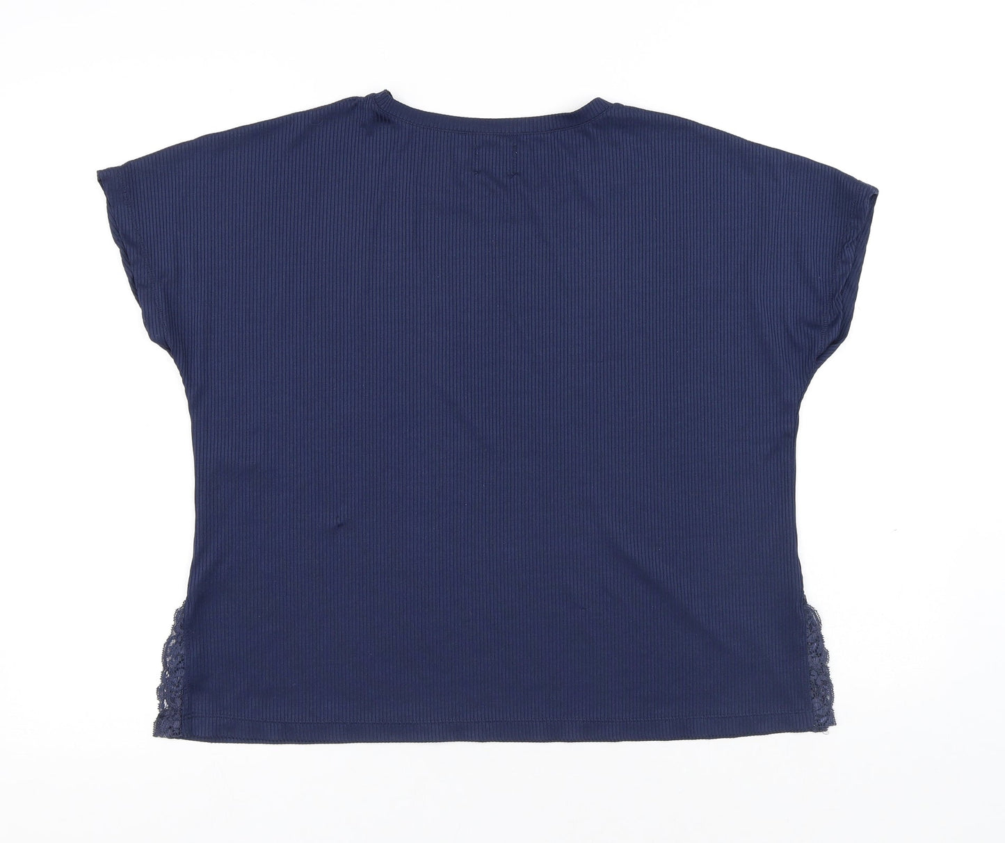 DREAM Womens Blue Polyester Basic T-Shirt Size M Round Neck - Lace