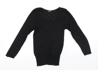 Preworn Womens Black Round Neck Polyester Pullover Jumper Size M