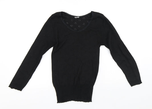 Preworn Womens Black Round Neck Polyester Pullover Jumper Size M