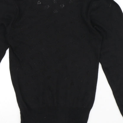 Preworn Womens Black Round Neck Polyester Pullover Jumper Size M