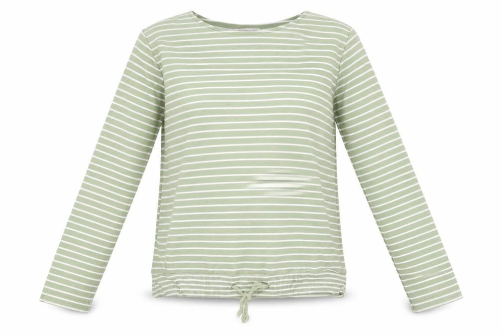 Bonmarché Womens Green Striped Polyester Pullover Sweatshirt Size S Drawstring