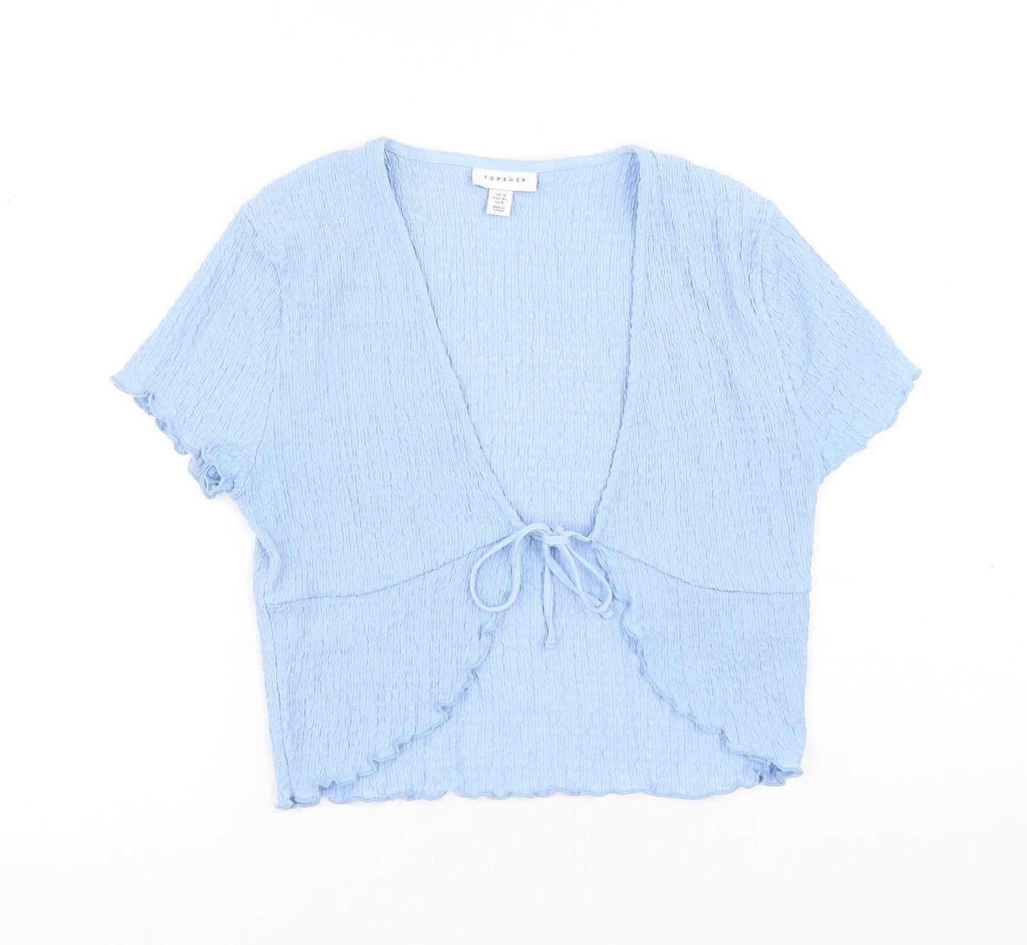 Topshop Womens Blue Polyester Basic T-Shirt Size 12 V-Neck