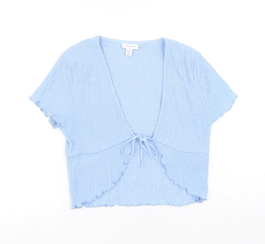 Topshop Womens Blue Polyester Basic T-Shirt Size 12 V-Neck