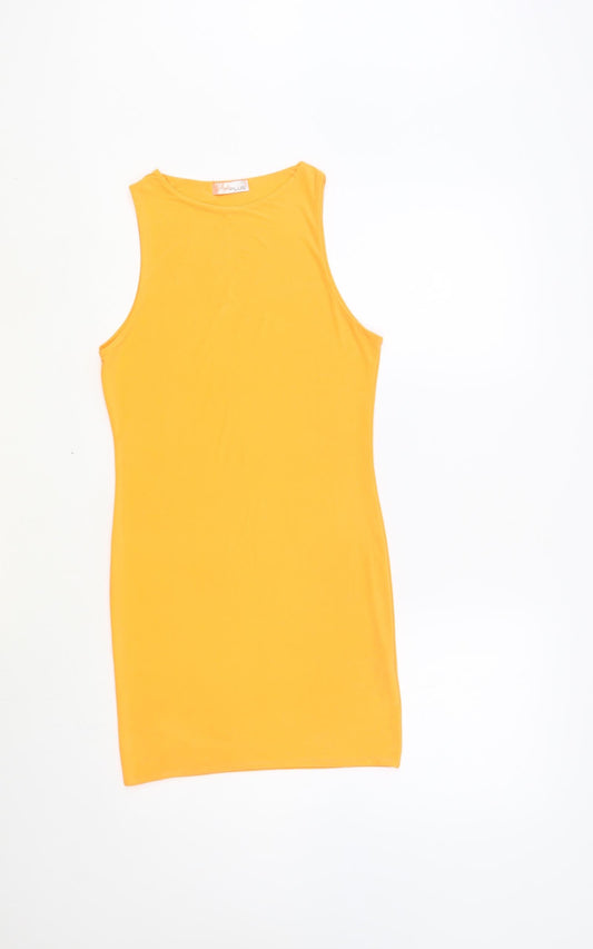 Style Plus Womens Orange Polyester Tank Dress Size 10 Round Neck Pullover - Neon