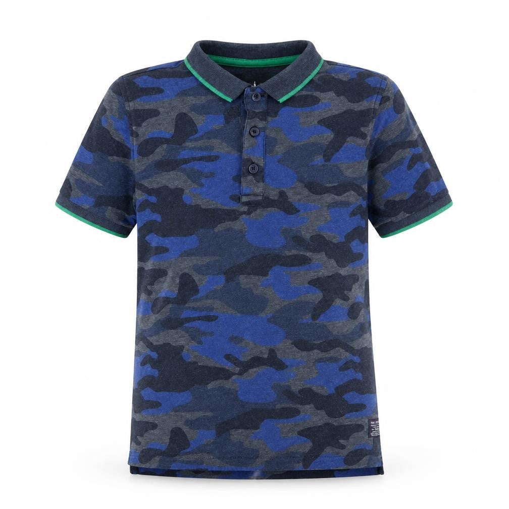 F&F Boys Blue Camouflage Polyester Pullover Polo Size 8-9 Years Collared Button