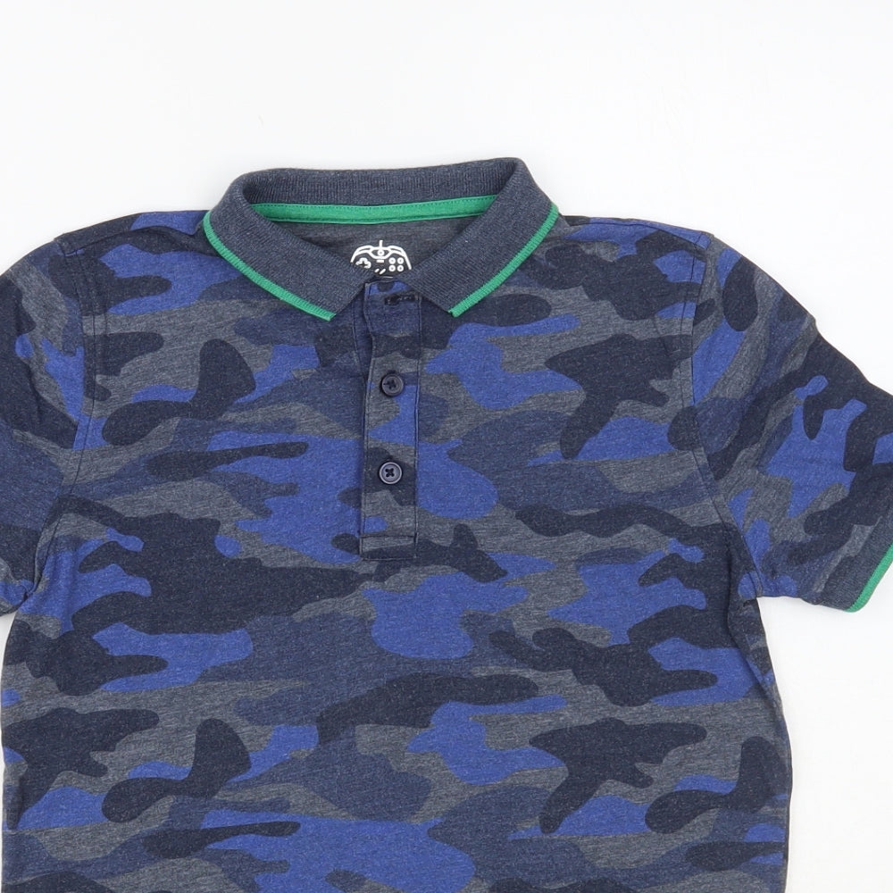 F&F Boys Blue Camouflage Polyester Pullover Polo Size 8-9 Years Collared Button