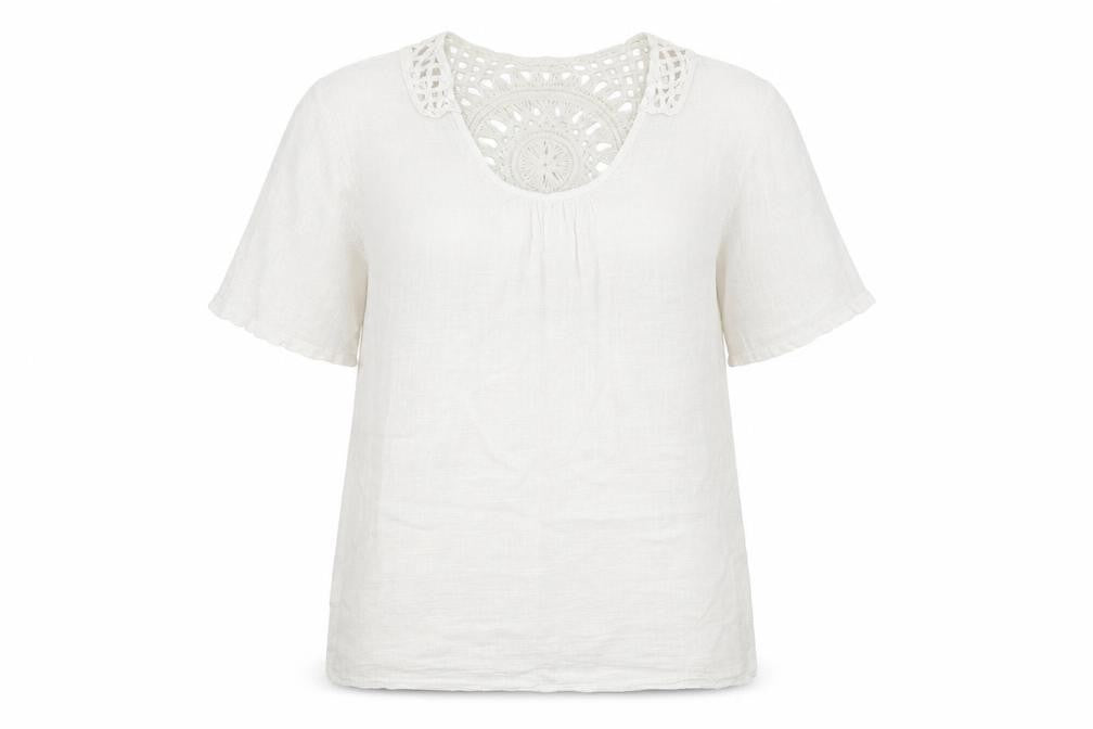 Preworn Womens White Cotton Basic Blouse Size L Scoop Neck