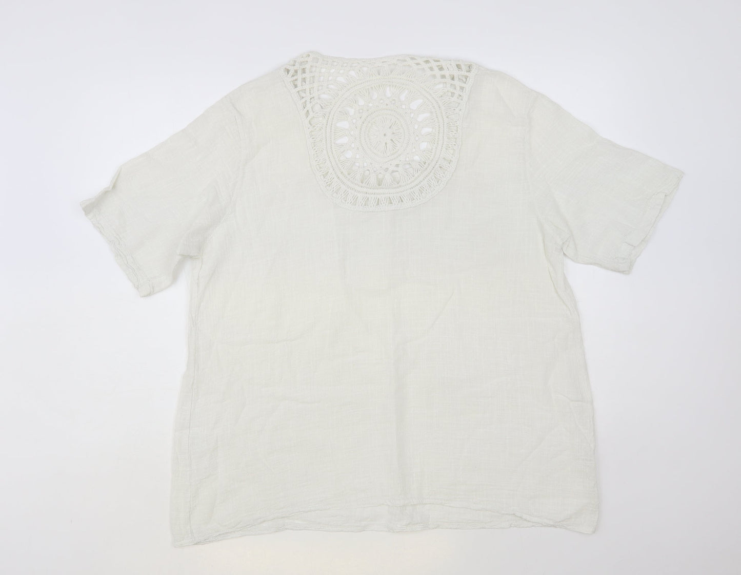Preworn Womens White Cotton Basic Blouse Size L Scoop Neck