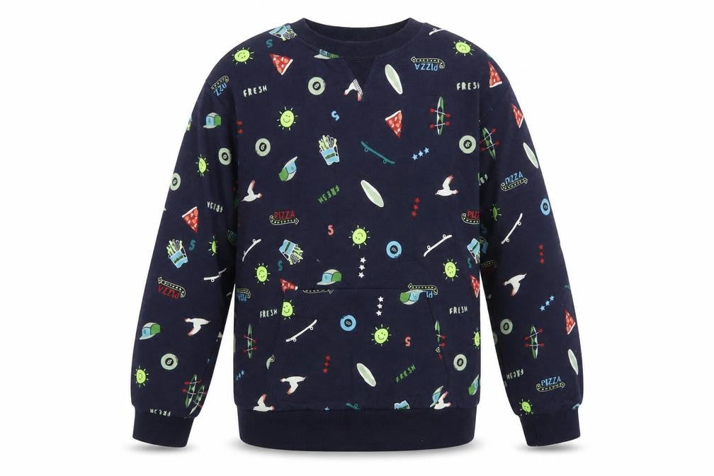 Leigh Tucker Willow Girls Blue Geometric Cotton Pullover Sweatshirt Size 12 Years Pullover