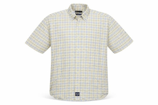 BHS Mens Ivory Plaid Cotton Button-Up Size L Collared Button