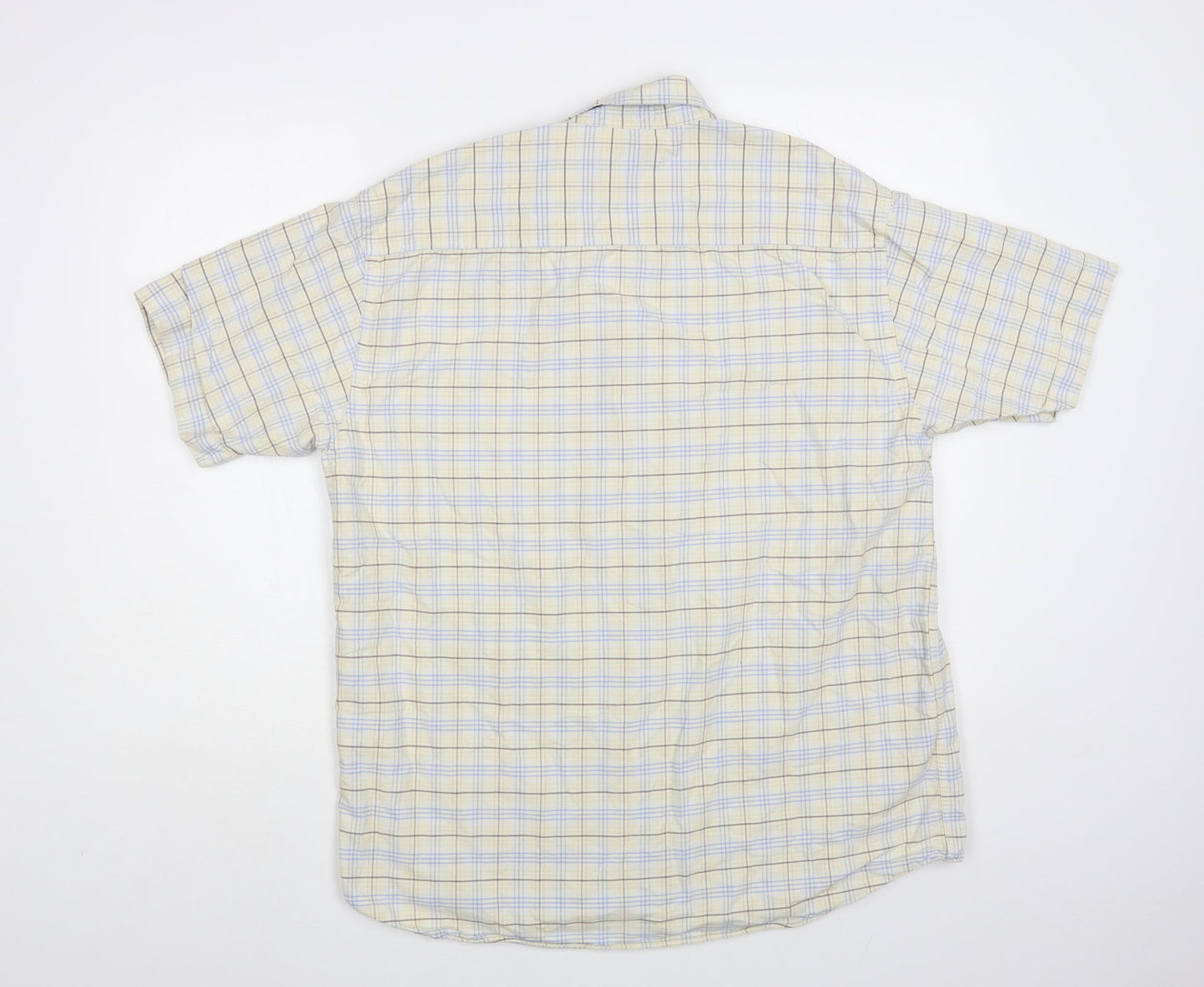 BHS Mens Ivory Plaid Cotton Button-Up Size L Collared Button