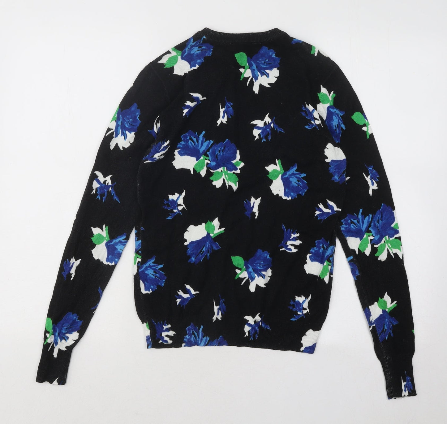 Warehouse Womens Black Round Neck Floral Cotton Pullover Jumper Size 8