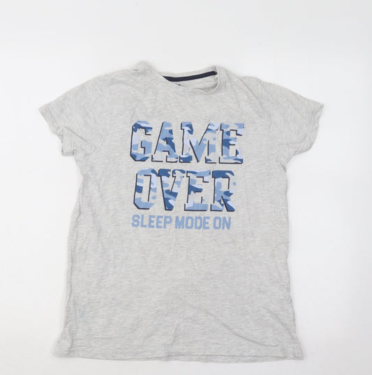 jeff&co Boys Grey Cotton Basic T-Shirt Size 11-12 Years Round Neck Pullover - Game Over